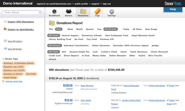 screenshot of Donor Tools